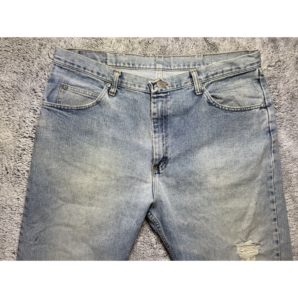 VTG Wrangler Jeans 36x32 Distressed Patina Faded Whiskered Grunge Workwear Denim - Picture 6 of 14